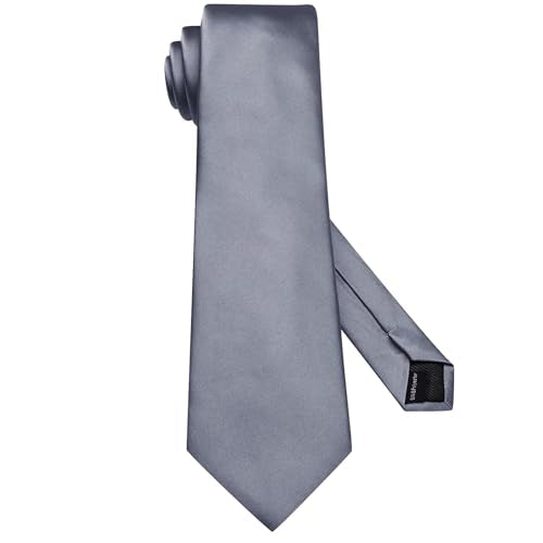 Hi-Tie 5Pcs Mens Solid Color Silk Tie Satin Pretied Bowtie Lapel Pin for Men Handkerchief Cufflink Wedding Gift Box - color: Grey