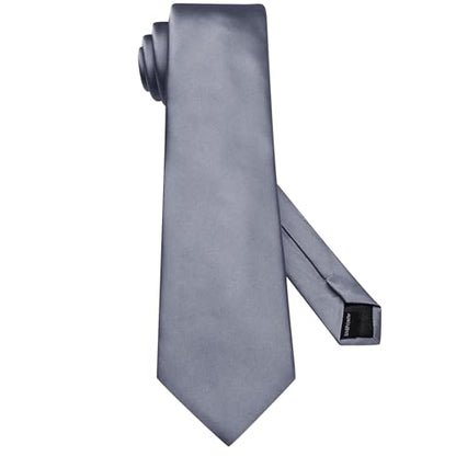 Hi-Tie 5Pcs Mens Solid Color Silk Tie Satin Pretied Bowtie Lapel Pin for Men Handkerchief Cufflink Wedding Gift Box - color: Grey