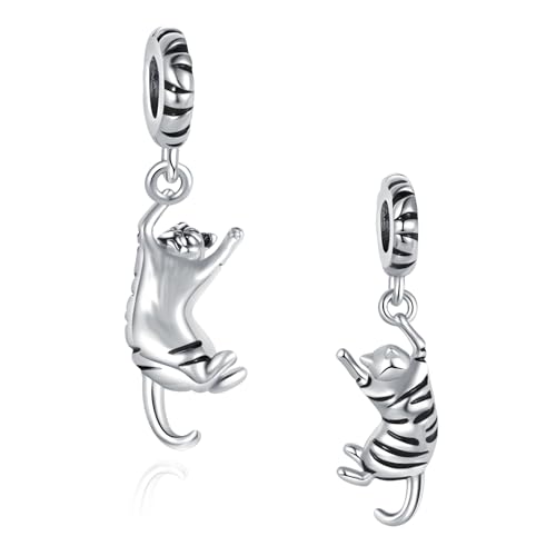 Ginger Cat Playing Tabby Dangle Charm Compatible with Pandora Charms Bracelets with CZ Birthstones for Cat Lovers Women Mother's Day - style: Tabby Cat