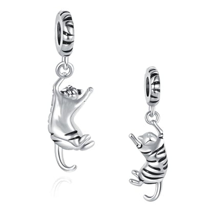 Ginger Cat Playing Tabby Dangle Charm Compatible with Pandora Charms Bracelets with CZ Birthstones for Cat Lovers Women Mother's Day - style: Tabby Cat