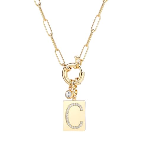 Mint & Lily Gold Initial Necklace for Women – 18K Gold Plated 24” Paperclip Chain with Sparkling Letter Pendant | 18K Gold Plated Personalized Letter Charm w/ Cubic Zirconia, Paperclip Chain, Tarnish-Resistant, Dainty Jewelry Gift for Her - style: Letter: