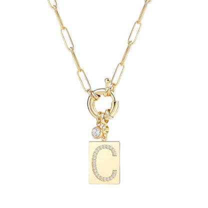 Mint & Lily Gold Initial Necklace for Women – 18K Gold Plated 24” Paperclip Chain with Sparkling Letter Pendant | 18K Gold Plated Personalized Letter Charm w/ Cubic Zirconia, Paperclip Chain, Tarnish-Resistant, Dainty Jewelry Gift for Her - style: Letter: