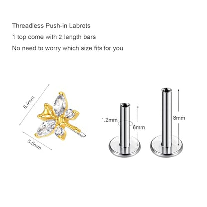 G23 Titanium Flat Back Earrings Studs 20g 18g 16g F136 Titanium Labrets Press Fit Threadless Push In Dainty Cartilage Helix Conch Lobe Lip Tragus Piercing Jewelry Push Back - style: 16G Style C