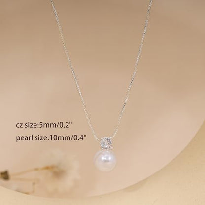 Pearl Necklaces for Women, Dainty Gold Necklace 14K Gold Plated Charm CZ Pearl Pendant Necklace Simple Gold Pearl Choker Necklaces for Women Trendy Wedding Womens Jewelry - color: CZ Pearl Necklace-silver