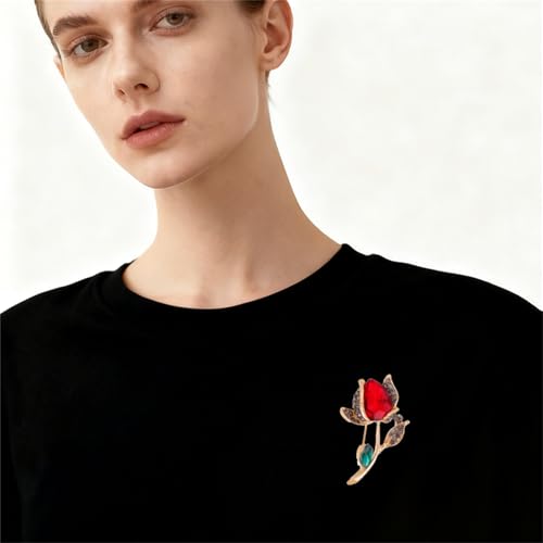 Red Rose Flower Brooches Pins for Women Men Elegant Crystal Flower Lapel Pin Retro Suit Hat Dress Accessories Wedding Valentine's Day Jewelry Gift - style: Crystal B