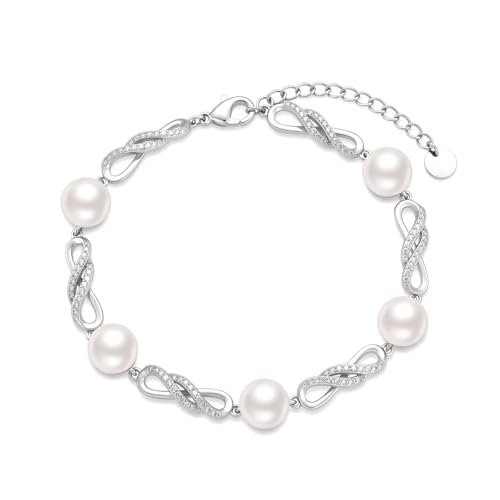 Pearl Bracelet 18K White Gold Plated Infinity Bracelet Jewelry for Women - color: silvery