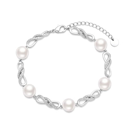 Pearl Bracelet 18K White Gold Plated Infinity Bracelet Jewelry for Women - color: silvery