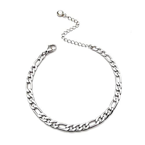 Dainty Bracelets for Women Paperclip Chain Bangles Handmade Tiny Cute Oval and Round Beaded Bracelet 316L Stainless Steel Jewelry Gift for Best Friend - style: Figaro Chain Silver