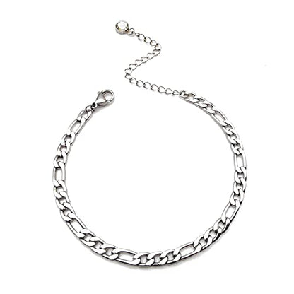 Dainty Bracelets for Women Paperclip Chain Bangles Handmade Tiny Cute Oval and Round Beaded Bracelet 316L Stainless Steel Jewelry Gift for Best Friend - style: Figaro Chain Silver