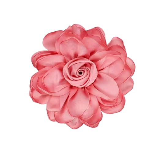 Dainty Satin 3D Rose Flower Brooch Pins Delicate Large Camellia Pin Shawl Clips Duckbill Clips Wedding Prom Banquet Party Jewelry Gift for Women - color: Pink