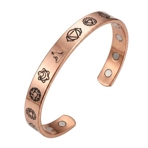 Pure Copper Cuff Bangle Bracelet 100% Solid, Raw & Uncoated Handmade Bracelets Jewelry Cuff Gift Bangle for Women & Men - color: 7 chakra