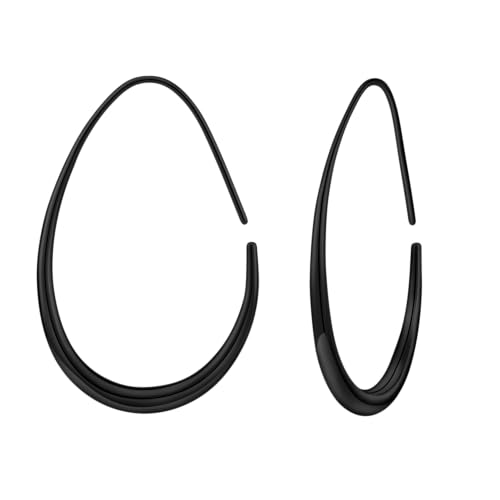 Lightweight Teardrop Hoop Earrings for Women - 14k Gold/White Gold Plated Large Oval Pull Through Hoop Earrings High Polished Statement Jewelry Gift for Women - color: D - Black