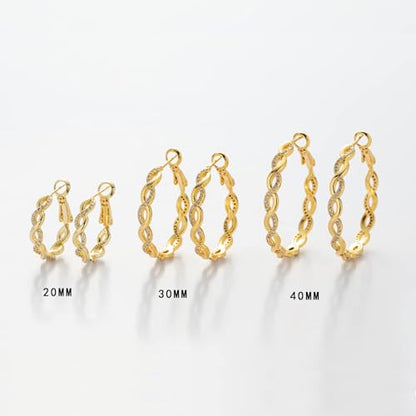 Senteria S925 Sterling Silver Post Twisted Hoop Earrings Hypoallergenic | Lightweight Silver Hoop Earrings AAAAA Cubic Zirconia Nickel Free for Sensitive Ears Twisted Hoops for Women Gifts 20-60MM - color: gold-20/30mm