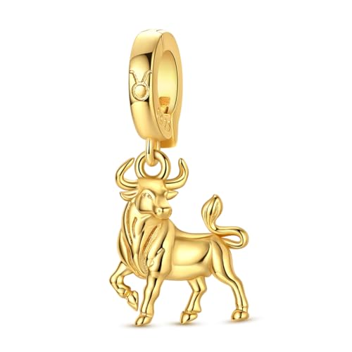 LAZA 925 Silver Charms for Bracelets and Necklaces Gold charms for Women | Summer Travel Party Lucky Zodiac Charms Clearance Pendant Beads Christmas Birthday Graduation Gift Jewelry for Women - color: Taurus