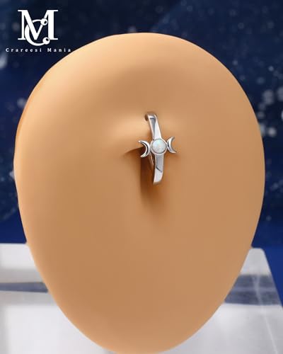 CM Crareesi Mania Moon Phase Belly Button Rings 14G Reversed Belly Rings for Women 316L Surgical Steel Belly Piercing Clicker Ring