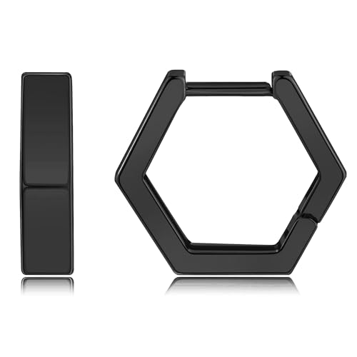 Gacimy Small Gold Huggie Hoop Earrings for Women | 14k Gold Plated, Small Hoop Earings for Women, 1/2 Inch Yellow Color Earrings - color: Black, size: Hexagonal