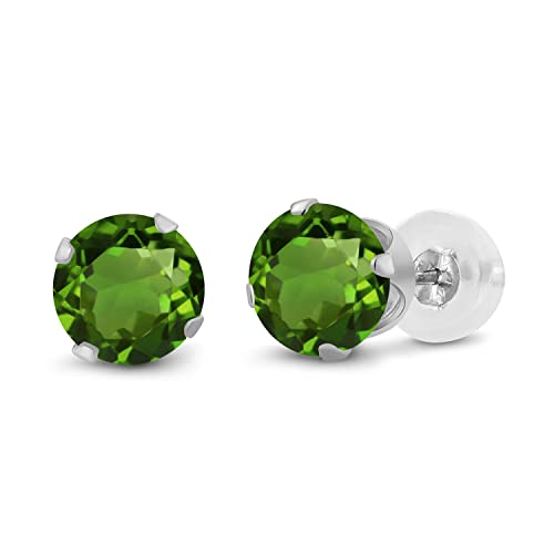 Gem Stone King 14K Gold Gemstone Birthstone Stud Earrings For Women Men | 4MM Round Cut | Solitaire Gold Studs with Secure Backs | Fine Jewelry for Her Him Mom Dad Wife - color: Green Tourmaline-October