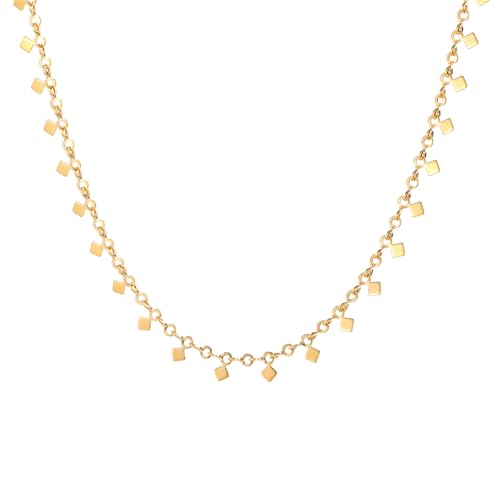Gold Chain Necklace for Women 18K Gold Plated Dainty Star Cross Heart Cuabn Choker Chains Stainless Steel Trendy Jewelry Christmas Gifts - color: Tiny Square