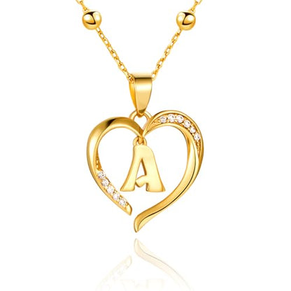 Cicy Bell Womens Heart Initial Necklace 18k Gold Plated | Personalized Letter Pendant, 17.7'' with 2'' Extender - color: Style 2-A-Gold