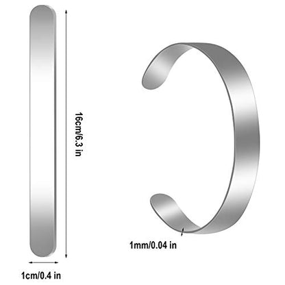 Hicarer 18 Pieces Metal Adjustable Cuff Bracelet Blanks, 3/8 x 6 Inches Stainless Steel Bangle Blanks DIY Engraving Metal Stamp Bracelet for Women Making Presents Stamping Jewelry