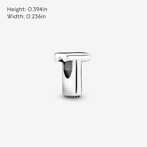 Pandora Alphabet Charm - Compatible Moments - Gift for Her - Made with Sterling Silver - with Gift Box - style: Letter T