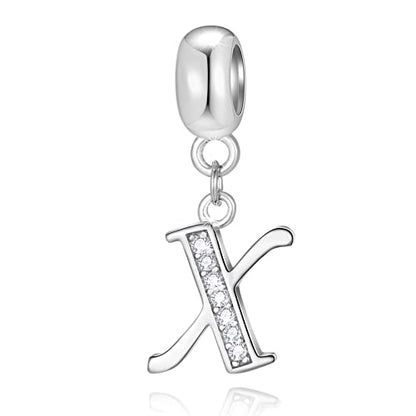 26 Letter Pendant Charms, Polished 925 Sterling Silver Complete Initial A-Z Dangling CZ Stone Alphabet Beads, fits European Bracelet Necklace, Gift for Mother/Father/Daughter/Son/Sister/Aunt - color: Letter X CZ Pendant Charm