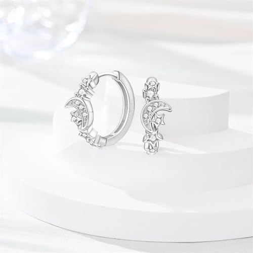 925 Sterling Silver Huggie Hoop Earrings for Women with 5A Cubic Zirconia Jewelry Birthday Gift - style: Moon