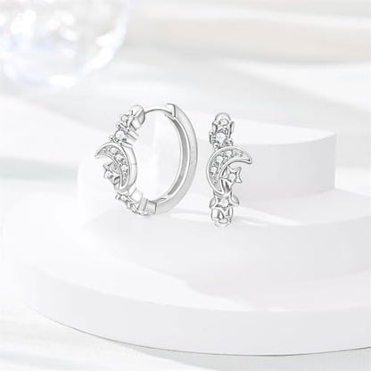 925 Sterling Silver Huggie Hoop Earrings for Women with 5A Cubic Zirconia Jewelry Birthday Gift - style: Moon