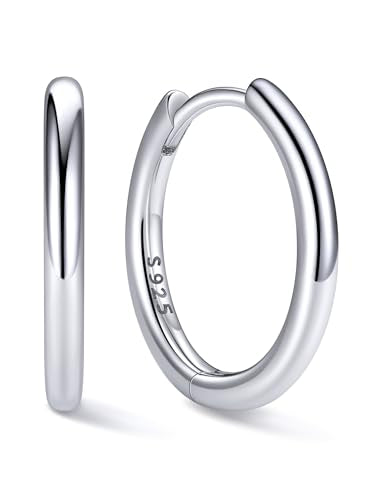 ChicSilver 925 Sterling Silver Hoop Earrings for Women Silver Huggie Hoops | Hypoallergenic 925 sterling silver hoops in 8/10/12/14/16/18/20MM, available in Gold/Silver/Rose Gold/Black. - color: Silver, size: 12mm