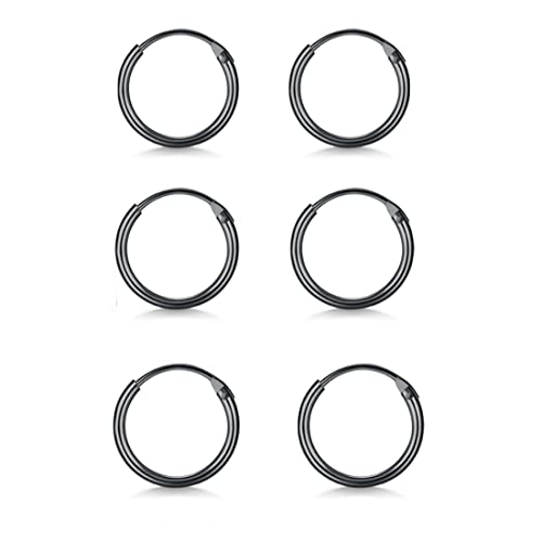 EPIRORA Silver Hoop Earrings- Cartilage Endless Small Hoop Earrings Set for Women Men, 3 Pairs of Hypoallergenic 925 Sterling Silver Tragus Earrings Nose Lip Rings - color: 3 Pairs(8mm*3)-Black