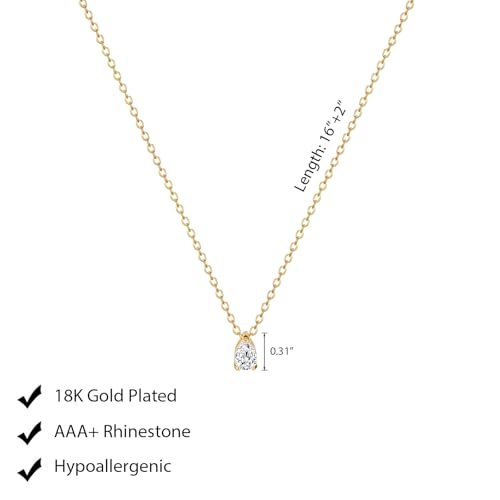 Luxval Diamond Pendant Gold Necklace for Women，Dainty 18k Gold Plated Choker Necklaces Simple Gold Jewelry Gifts for Women - color: Gold-Teardrop