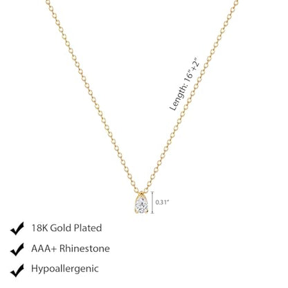 Luxval Diamond Pendant Gold Necklace for Women，Dainty 18k Gold Plated Choker Necklaces Simple Gold Jewelry Gifts for Women - color: Gold-Teardrop
