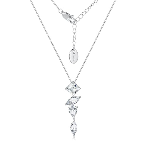 Dainty Drop Necklace, Square Marquise Teardrop CZ Long Pendant | Hypoallergenic Multi-Shape AAAA Zirconia Y Necklace for Women, Elegant Jewelry for Wedding, Birthday and Anniversary