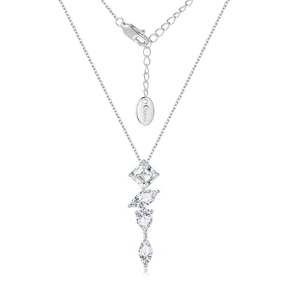 Dainty Drop Necklace, Square Marquise Teardrop CZ Long Pendant | Hypoallergenic Multi-Shape AAAA Zirconia Y Necklace for Women, Elegant Jewelry for Wedding, Birthday and Anniversary