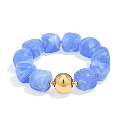 Multicolor Chunky Beaded Bracelet for Women Bold Acrylic Resin Stretch Bracelet Summer Beach Statement Bracelets Trendy Elastic Bangle Jewelry - color: Bead bracelet-light blue