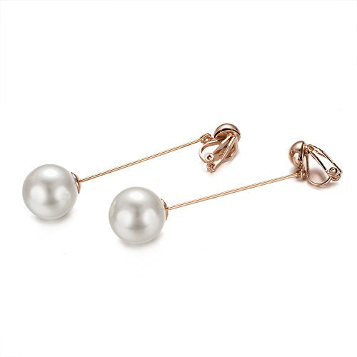 Yoursf Gold Pearl Dangle Clip On Earrings For Women Hypoallergenic White Pearl Drop Earrings 18K Gold Plated Non Pierced Ears Pearl Drop Earrings Fashion Jewelry - style: Simple pearl drop earrings