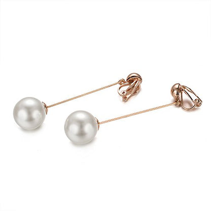 Yoursf Gold Pearl Dangle Clip On Earrings For Women Hypoallergenic White Pearl Drop Earrings 18K Gold Plated Non Pierced Ears Pearl Drop Earrings Fashion Jewelry - style: Simple pearl drop earrings