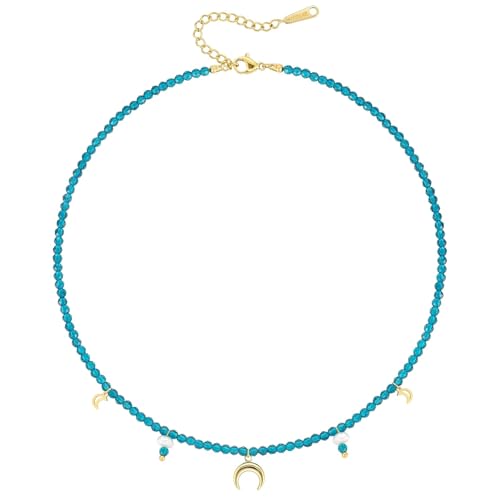 KissYan Beaded Choker Necklace for Women, Colorful Natural Gemstones Pearl Choker 14K Gold Plated Pendant Healing Crystal Necklace Handmade Stone Jewelry Gift | 14K Gold Plated Pendant Necklaces, Natural Gemstones Pearl Choker, Healing Crystal Chain, Hand