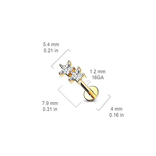 Pierced Owl - 16GA Twin CZ Crystal Star Top Monroe Labret Cartilage Ear Stud - style: Silver Tone/Aqua
