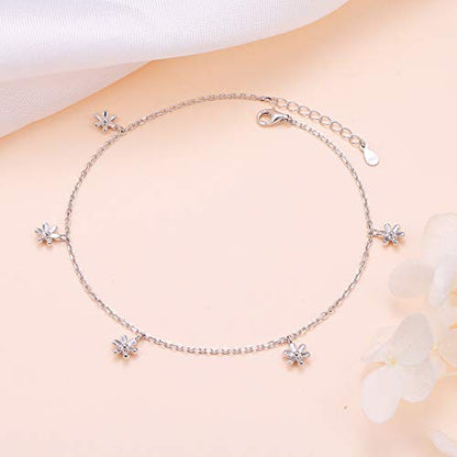 Anklet for Women 925 Sterling Silver Foot Adjustable Ankle Bracelet Jewelry - style: Flower