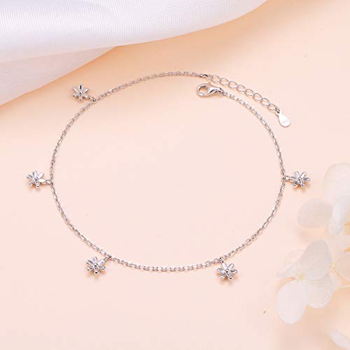 Anklet for Women 925 Sterling Silver Foot Adjustable Ankle Bracelet Jewelry - style: Flower
