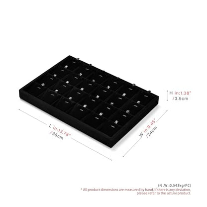 Black Velvet 24 Grid Removable Insert Jewelry Necklace Display Tray | Soft black velvet 24-grid tray with removable insert, customizable jewelry storage for home vanity, retail & holiday gifting - size: 24 Grid with Insert