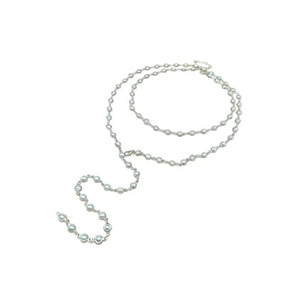 Colorful Crystal Long Necklace for Women Dainty Boho Y-Shaped Color Bead Necklaces Sparkly Rhinestone Pendant Layered Gold Long Chain Choker Good Luck Trend Jewelry Gift Jewelry - color: Double Layer Pearl Silver