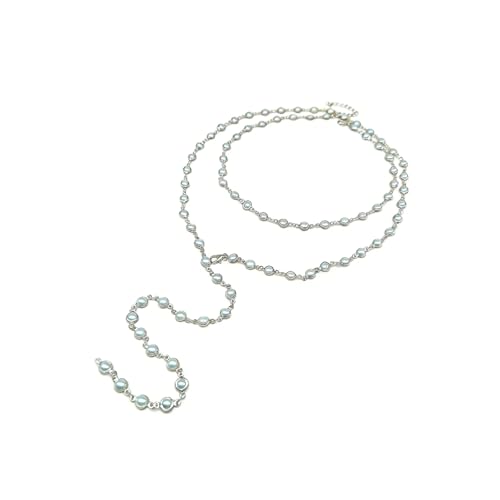 Colorful Crystal Long Necklace for Women Dainty Boho Y-Shaped Color Bead Necklaces Sparkly Rhinestone Pendant Layered Gold Long Chain Choker Good Luck Trend Jewelry Gift Jewelry - color: Double Layer Pearl Silver