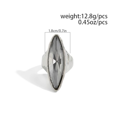 Large Marquise Gray Rhinestone Cocktail Statement Ring for Women Chunky Band Exaggerated Big Geometric Crystal Thick Knuckle Finger Rings Fashion Jewelry Bridal Prom Wedding Party Engagement