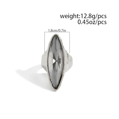 Large Marquise Gray Rhinestone Cocktail Statement Ring for Women Chunky Band Exaggerated Big Geometric Crystal Thick Knuckle Finger Rings Fashion Jewelry Bridal Prom Wedding Party Engagement