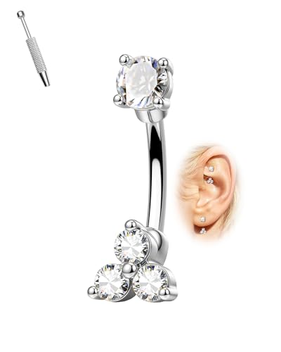 Minimalist Rook Piercing Jewelry, 16G Eyebrow Rook Earrings for Women, Stainless Steel Vertical Helix Lobe Earrings 6/8MM - color: WG-6MM
