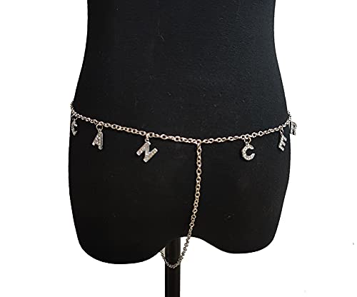 Women Sexy Rhinestone Waist Body Chain Crytal Sexy Letter Pendant Belly Waist Chain T-string Thong Body Jewelry - color: Cancer Letter