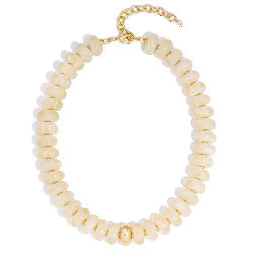 Chunky Colorful Choker Necklace for Women - Summer Beach Round Resin Beads Necklace, Trendy Statement Summer Beach Jewelry Birthday Gifts for Vacation Holiday - color: 18mm White Bead