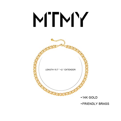 MTMY Beaded Necklaces for Women 14K Gold Plated Dainty Colorful Green/Rose Beaded Pearl Choker Necklace Delicate Boho Choker Necklace Jewelry Gift - style: Pearl beads